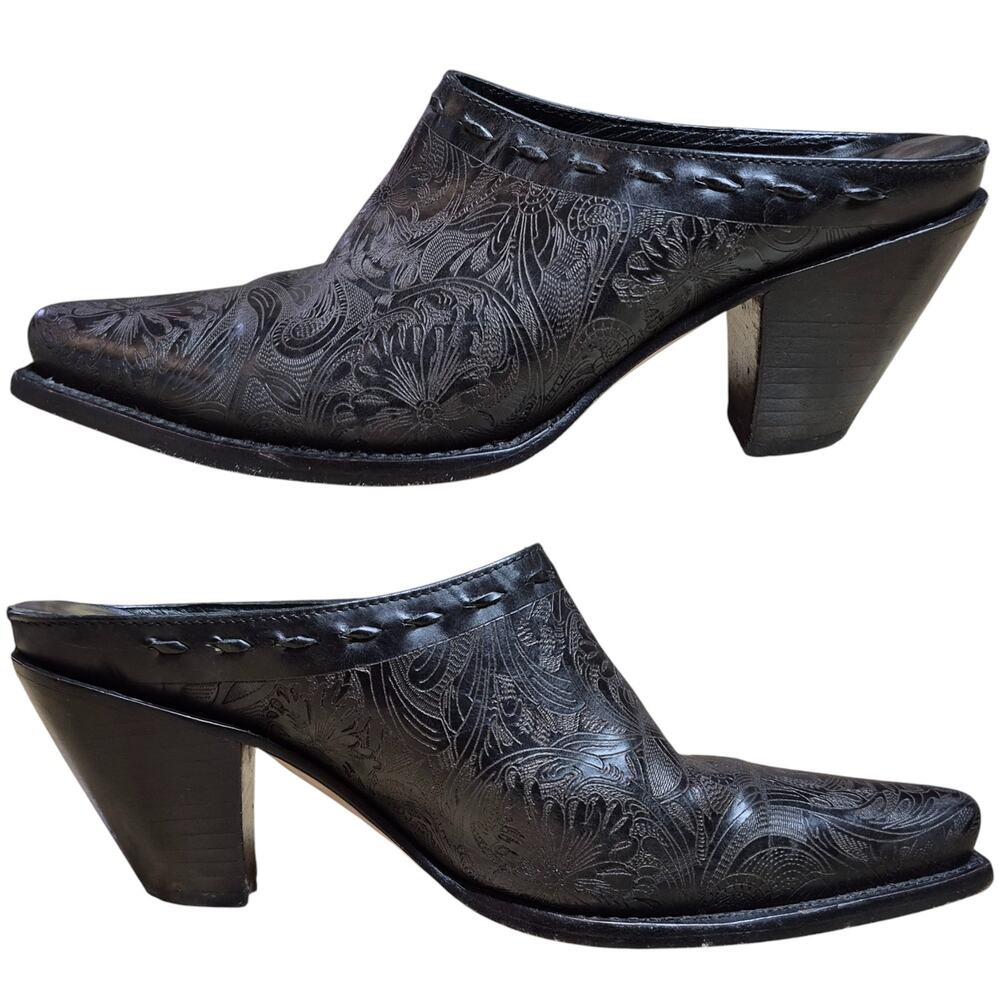 Charlie 1 Horse Lucchese Black Leather Western Mules Clogs Shoes Women's 6 B